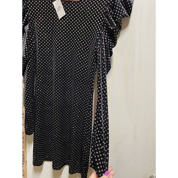 Glittering Silver Dots On Black W/Leg Of Mutton Sleeves By Miss Selfridge SZ 10 - Picture 6 of 6